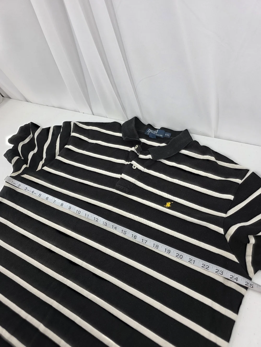 Vintage Polo Ralph Lauren Short Sleeve Pique Polo‎ Men XXL Black Cream Striped.